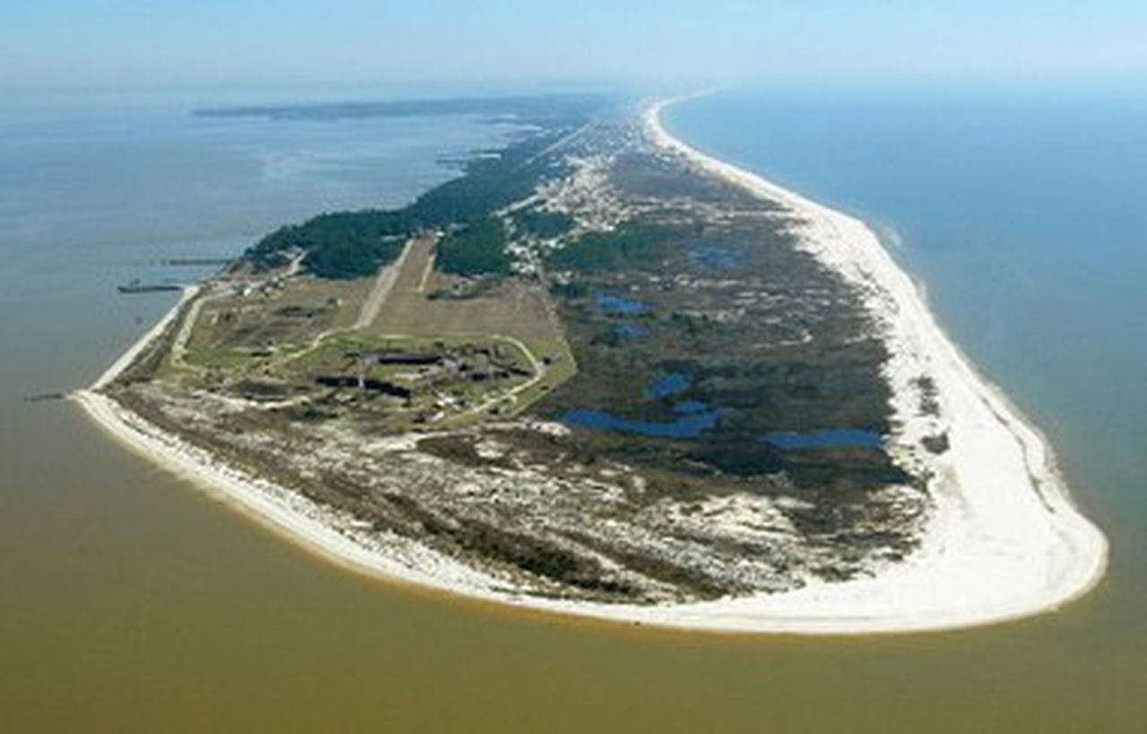 Aerial view of Fort Morgan Peninsula